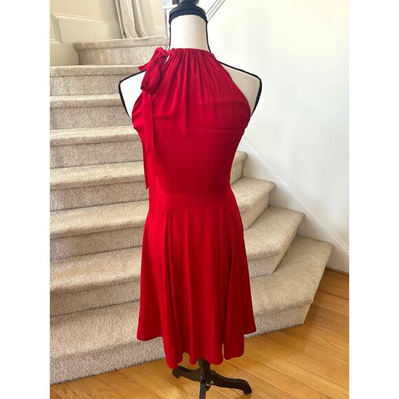 L'Agence Red Silk Halter Tie Neck Fit & Flare Dress - Picture 4 of 9